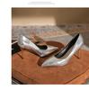 Korean Style Silver Patent Leather Pointed Toe High Heels - Elegant Thin Heel Flats for Women