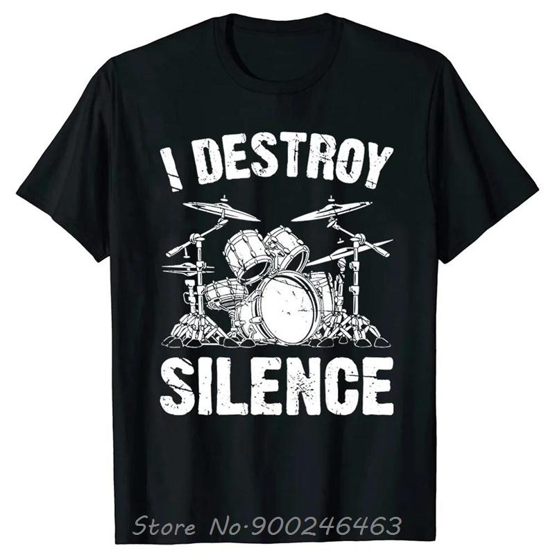 Drummer Vintage Evolution Of Unisex Drumsticks Drumset Drum Set Tshirt Tees Cotton I Destroy Silence Drumming Tshirts Unisex Clothes