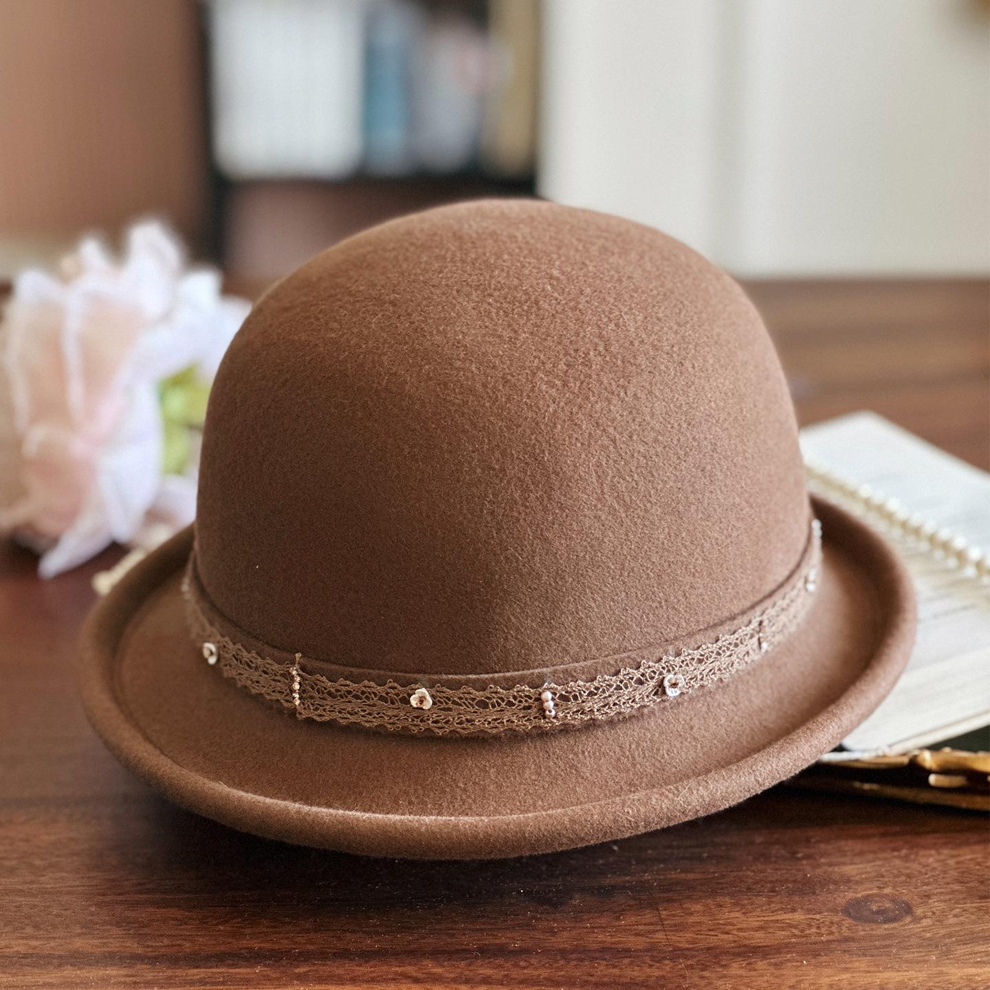 

Japanese Korean Style 100% Wool Short Brim Cloche, Soft Felted Bucket Hat, Elegant Round Top Winter Fisherman Cap M 56-58cm хаки