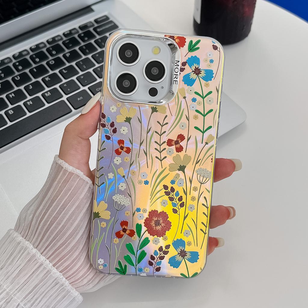 For iPhone 14 Pro Max Case Stylish Flower Pattern Electroplated Anti-Drop Phone Cover