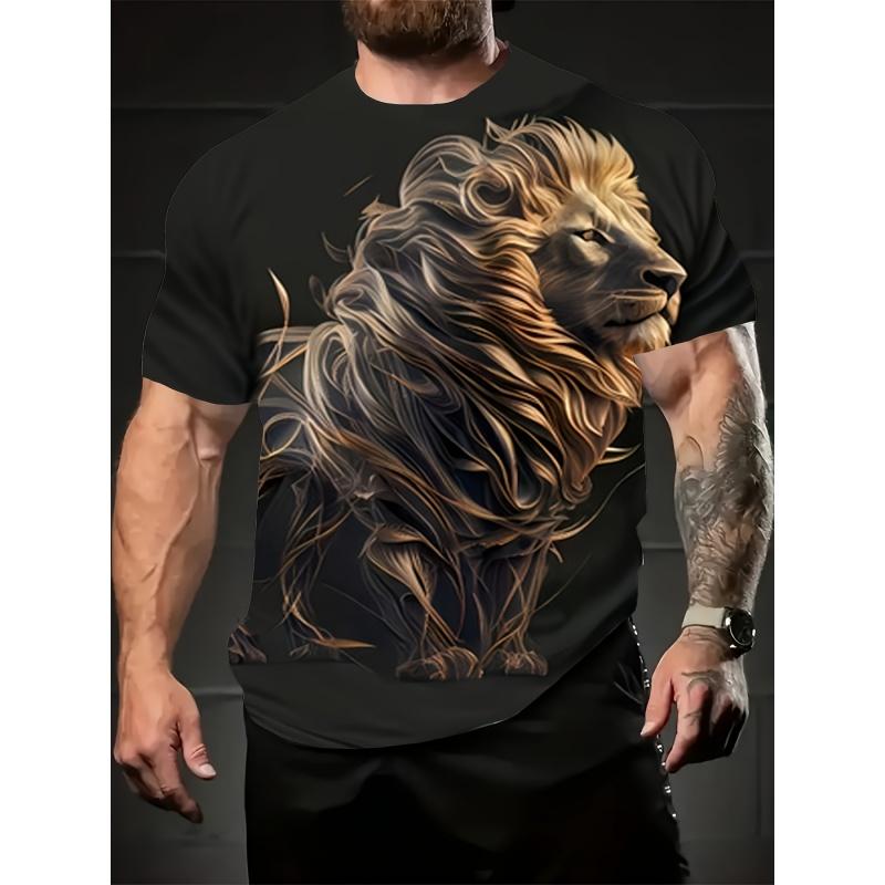 

Летний топ с круглым вырезом и 3D-принтом в виде льва, модная повседневная мужская футболка с коротким рукавом XS