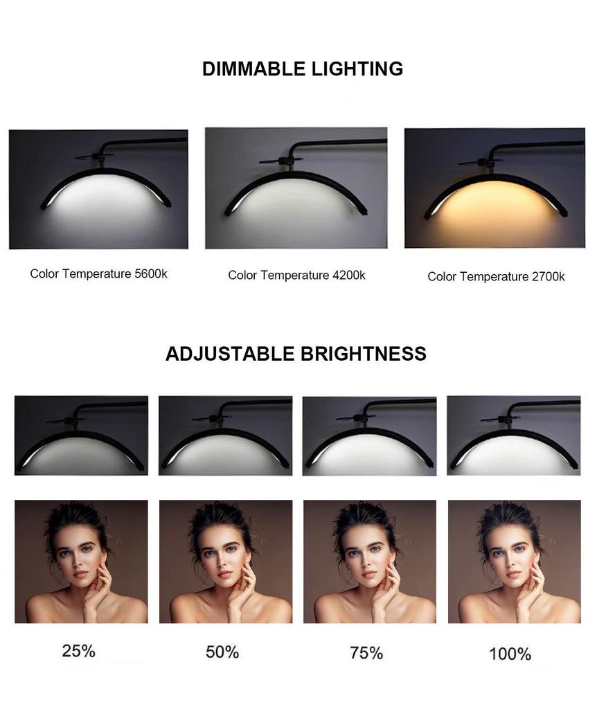 28-Inch Half-Moon Beauty Lamp for Nail, Tattoo & Eyelash Extensions - U-Shaped Eye Protection Floor Lamp