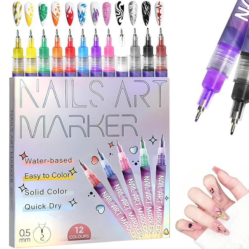 3D Nail Art Tužky DIY Sada 12 Barev Nail Marker Tužky Graffiti Tečkování Kreslení Malování Liner Tužka Rychleschnoucí Akrylová Barva Tužka