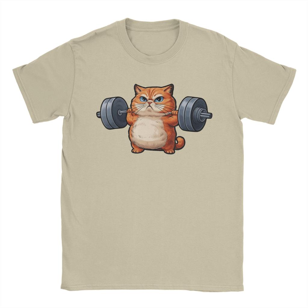 Cat Weightlifting T Shirts Men Cotton Awesome TShirt Crewneck Tees Short Sleeve Clothes Original