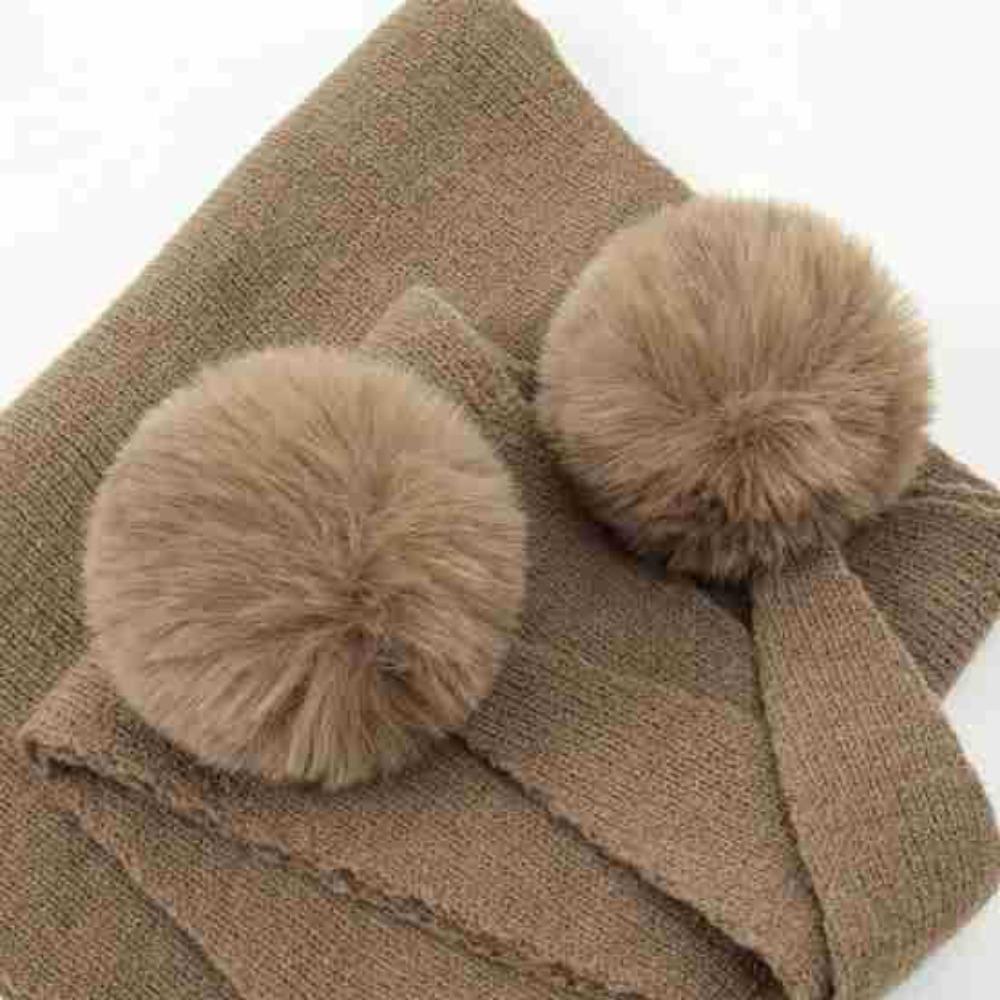 Premium Solid Color Knitted Hair Ball Shawl Soft Scarf Women Winter Warm Thicken Wraps Neck Protection Shawl Fluffy Pompom Scarf