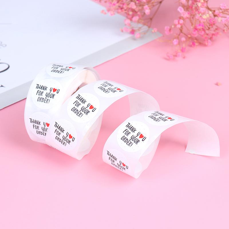 500Pcs Round Thank You For Your Order Sticker Heart Thanks For Shopping