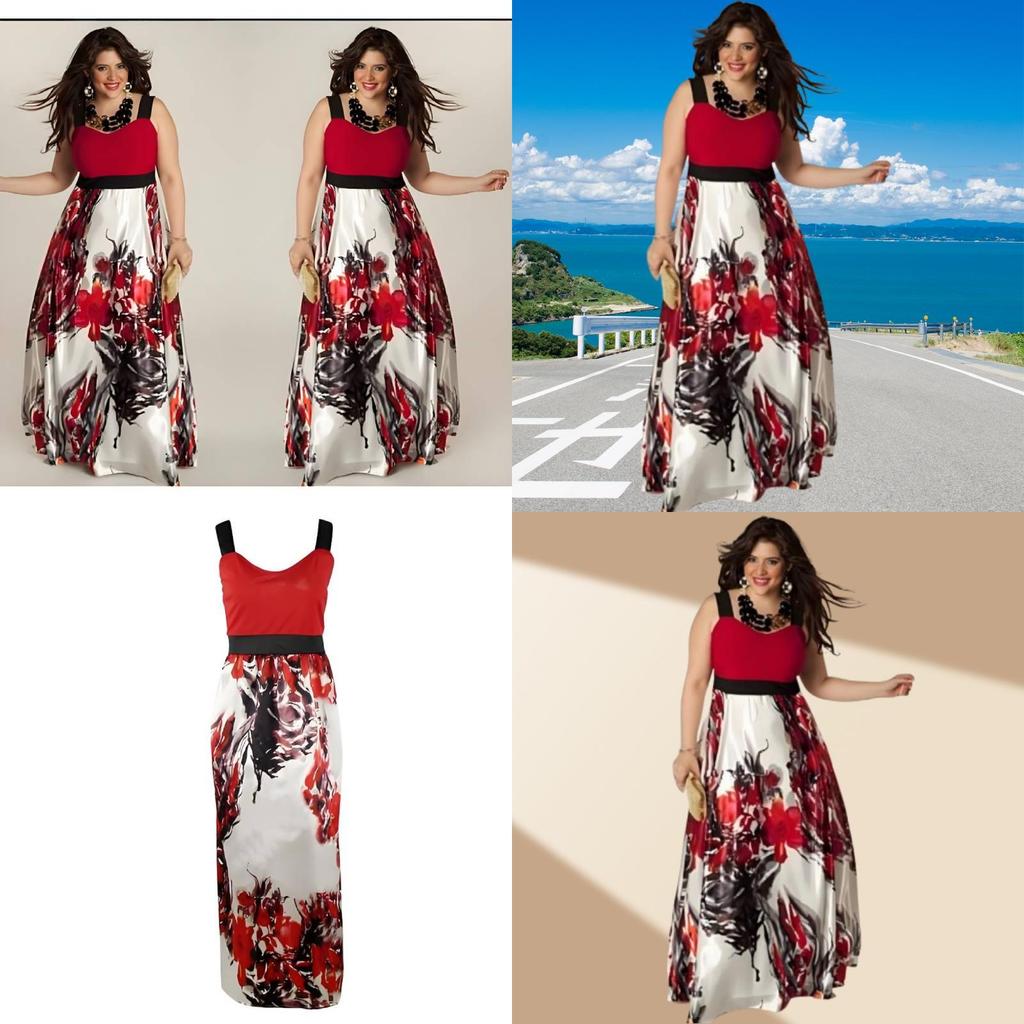 Elegant 2019 Floral Print Sleeveless Maxi Dress For Women In Plus Size Cotton Blend