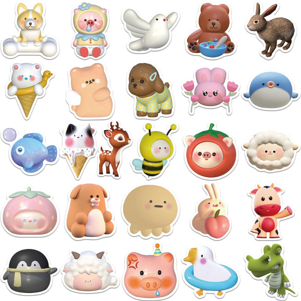 52 3D Cute Animal Stickers DIY Decorative Suitcase Notebook Waterproof and Non-repeat Stickers