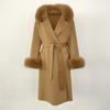 Woman Trend 2024 Autumn Winter 100% Double-sided Wool Coat Ladies Real Fox Fur Collar Detachable Long Coat