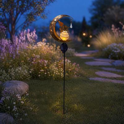Solar Garden Light, Butterfly Fairy Moon Figurine Stake Light, Outdoor Waterproof Solar Powered Pathway Light for Patio, Lawn, Yard Decor