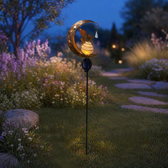Solar Garden Light, Butterfly Fairy Moon Figurine Stake Light, Outdoor Waterproof Solar Powered Pathway Light for Patio, Lawn, Yard Decor