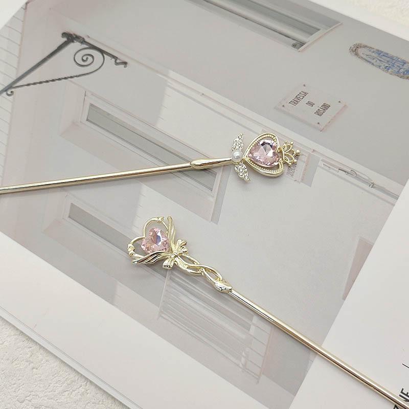 Exquisite Rhinestone Pearl Hair Sticks Sweet Hollow Heart Bow Crown Alloy Jewelry for Women Girls Fashion Party Hair Accessories