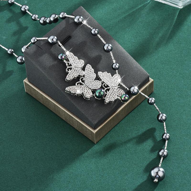 Pearl Butterfly Tassel Necklace Women S Light Luxury Bow Sweater Chain Fashion Tassel Long Necklace Tide