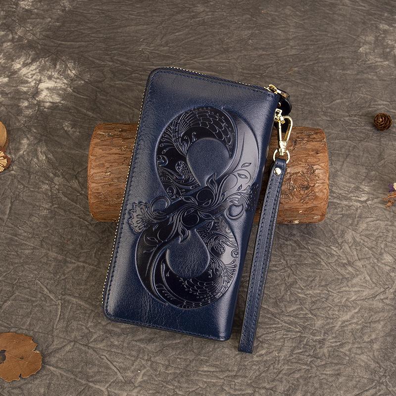 First Layer Cowhide Coin Purse Vintage Embossed-hold Bag Multi-function Card Long Purse