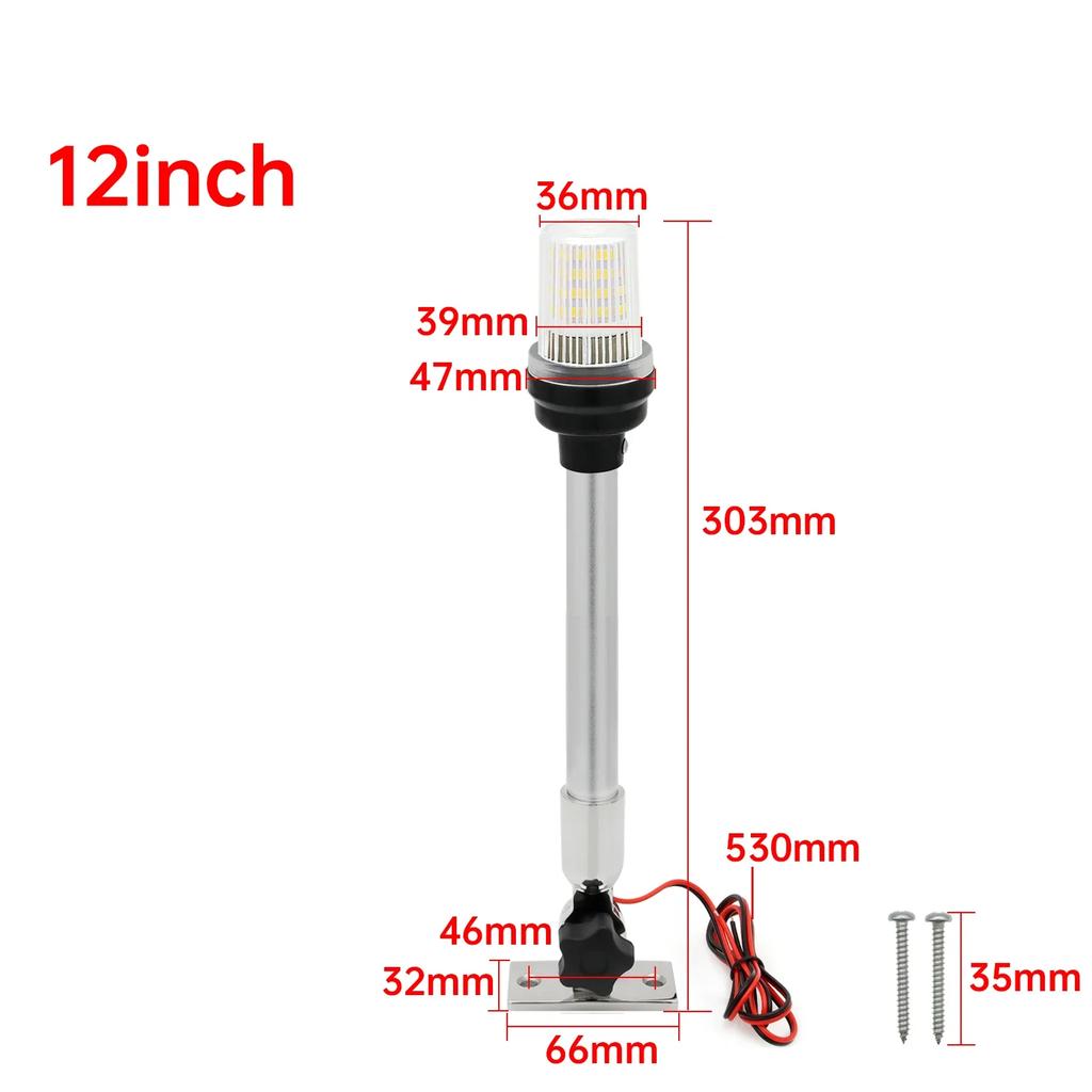 12 inch 22 inch 12V 24V Navigation Light LED Marine Boat Lamp White Light Waterproof 180° Rotation for Pontoon Power Boat Skiff
