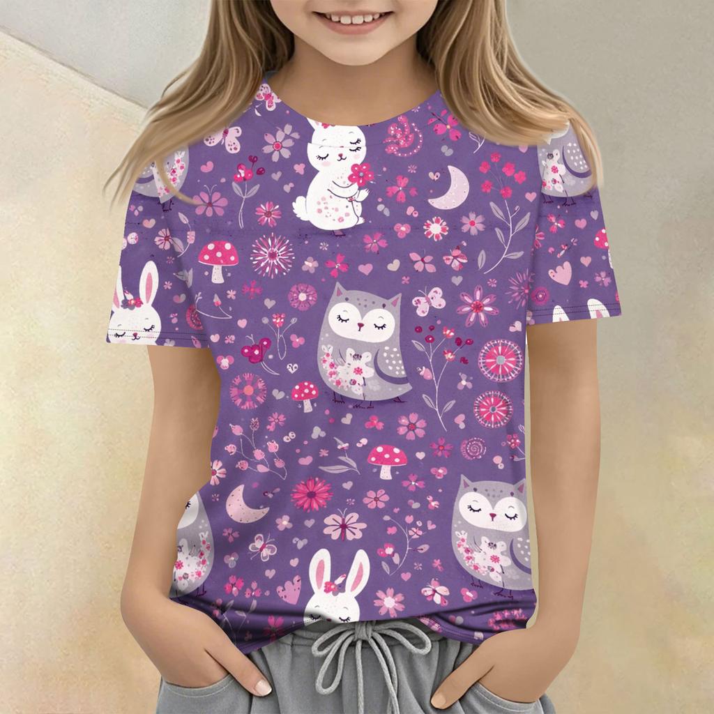 Children's Printed Round Neck Short Sleeved Casual T-shirt