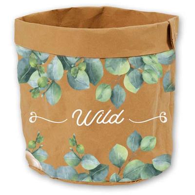 [R2252] - Green Brown 'Wild' Paper Plant Pot - 23x22 Cm