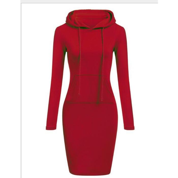 Dámská móda Podzim Zima Jednobarevný potisk Dlouhý rukáv S kapucí Vysoký pas Ležérní šaty