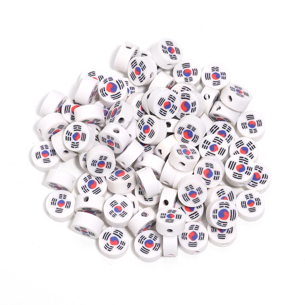 50 Stück 9 mm Polymer Clay Flache Runde Perlen Nationalflagge Lose Abstandshalter Perlen Für DIY Handgemachte Armbänder Ohrringe Herstellung Zubehör