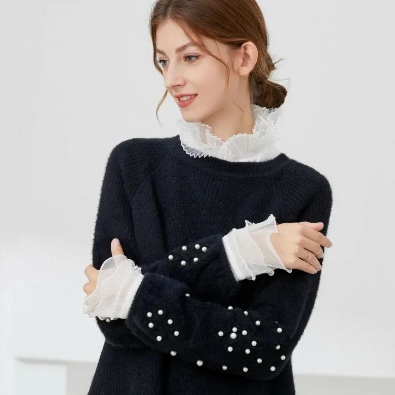 Women Fake Collars Lotus Leaf Fungus Edge Decorative Stand Detachable Collar White Lace Shawl Sweater Collar