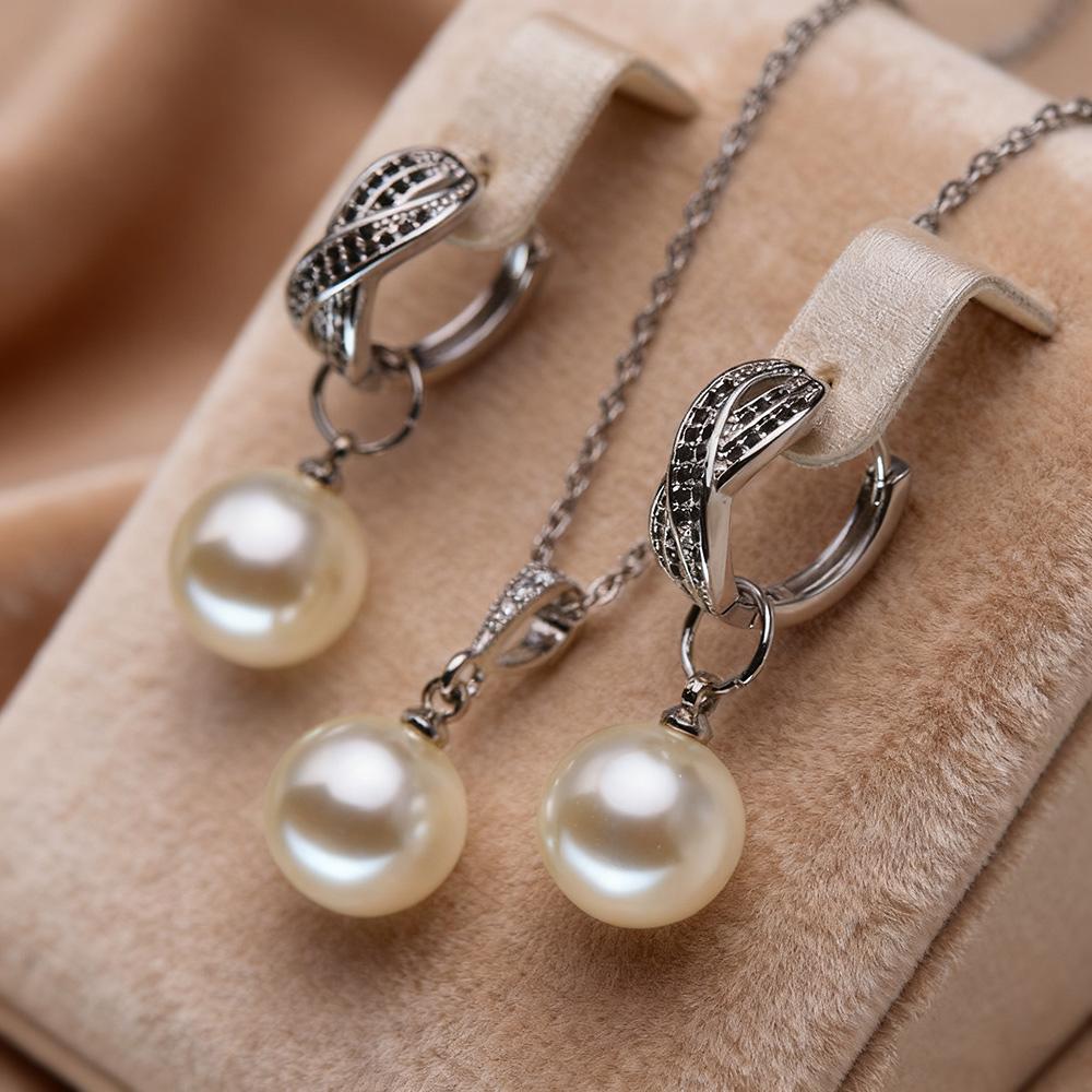 Leaf Imitation Pearl Necklaces Earrings Sets For Women Fashion Flower Cubic Zirconia Pendant with Chain Birhday Gift