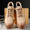 Autumn and winter new men's rhubarb leather boots first layer pigskin short boots men's casual explosion velvet thermal tooling boots