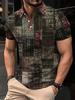 Abstract Pattern Short Sleeve Zip Polo, Stylish Casual Top for Daily Wear