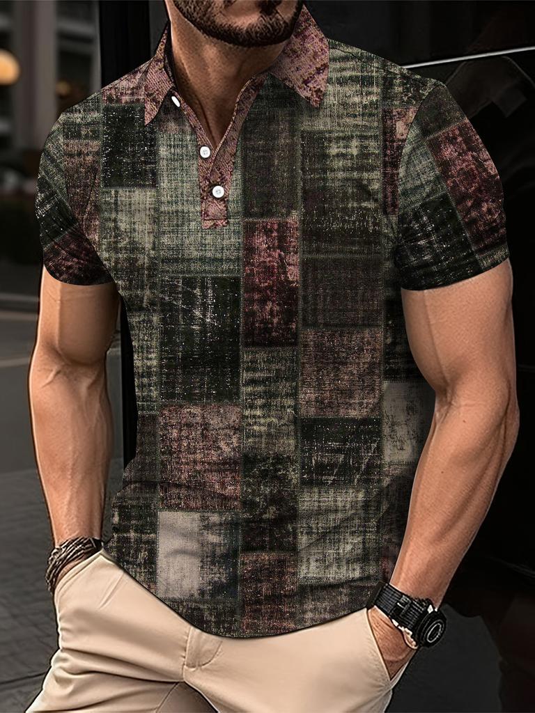 Abstract Pattern Short Sleeve Zip Polo, Stylish Casual Top for Daily Wear