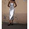 Foreign Trade Order Summer New Sexy Gyaru Tube Top Metal Sense Silver Pleat Senior Women Mid-Length Dress