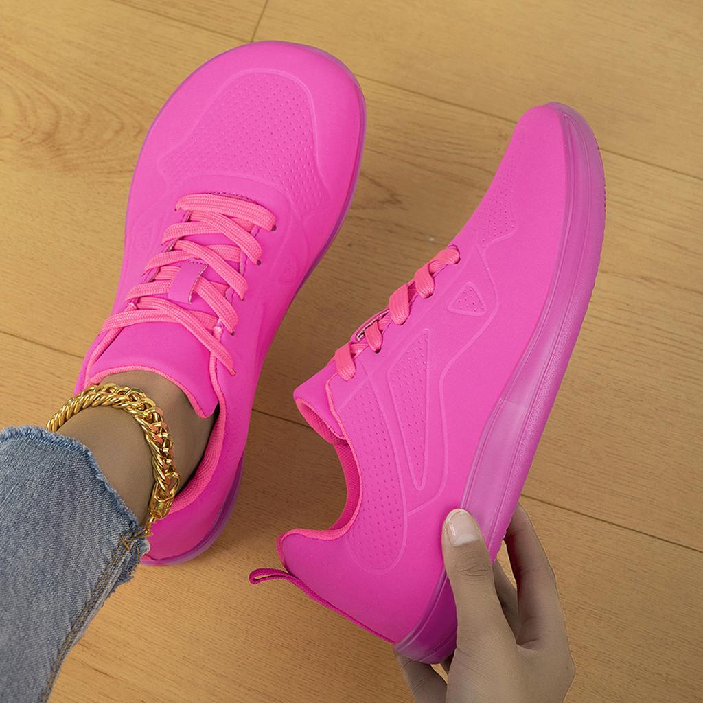 TUINANLE Modische Damen Flache Sneaker Bling Rosa Dicke Sohle Schnürung Glänzend Trend Freizeit Atmungsaktive Schuhe