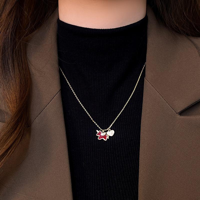 Real gold electroplated zircon acetic acid board pony necklace natal year commuting versatile collarbone chain light luxury premium feeling neck chain