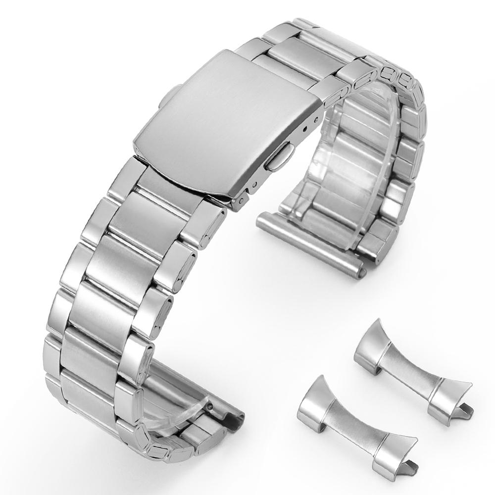 

18мм 20мм 22мм 24мм Нержавеющая сталь Ремешок для часов Серебристый Золотой Черный Металл Складная застежка Универсальный Ремешок Изогнутый конец Браслеты для часов 18mm серебряный