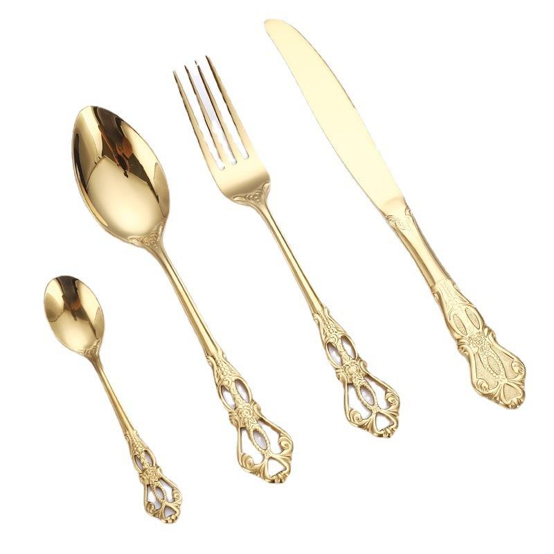 Luxury Spoon and Fork Set Stainless Steel Gold Cutlery Set Food Grade Upscale Royal Tableware European Steak Knife Kitchen Items