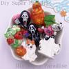 Resin Colorful 3D Cartoon Pumpkin Skull Head Ghost Strawberry Plant Figurine Flatback Stone Decor DIY Halloween Scrapbook Crafts