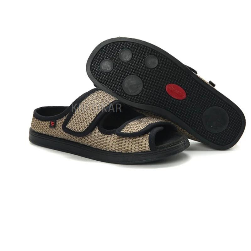 Summer Comfortable Diabetes Shoes Fat Thumb Instep Height Foot Code Middle-Aged Elderly Sandals Puffy Adjustable Slippers
