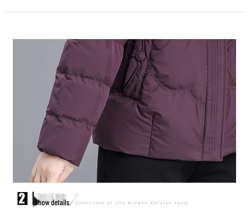Warme Kapuzen-Daunenjacke für Damen 2025: Neue Stil Stickerei Baumwolle Winter Oberbekleidung für Mütter mittleren und höheren Alters.