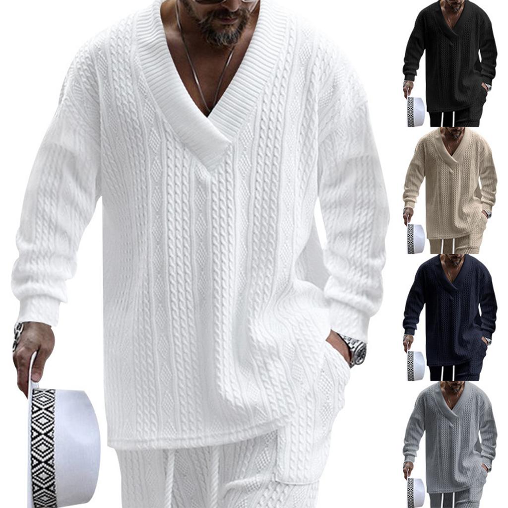 Men'S Large V-Neck Loose Casual Long Sleeved Shirt Sports Top