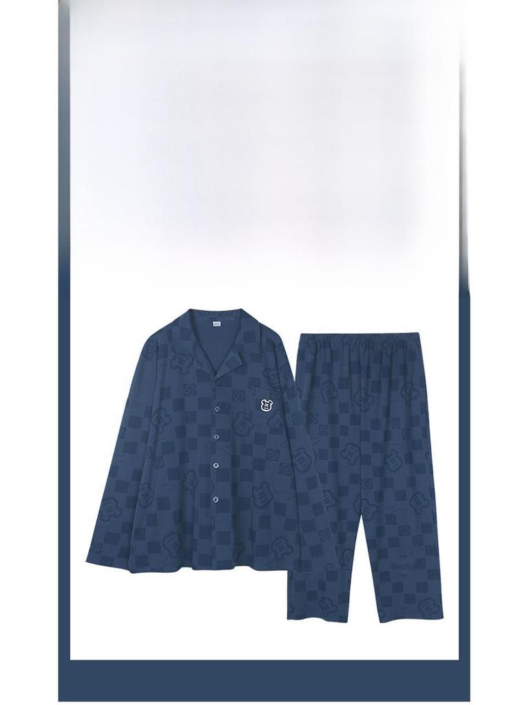 Meijiyunqiu Men's Plus Size Cotton Striped Pajamas Set