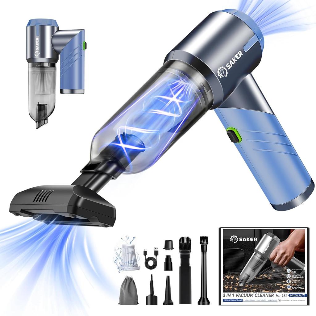 Portable Cordless Car Vacuum 17000PA Rechargeable Mini Vacuum with Brushless Motor for Home, Office, Pet - HL132 Black