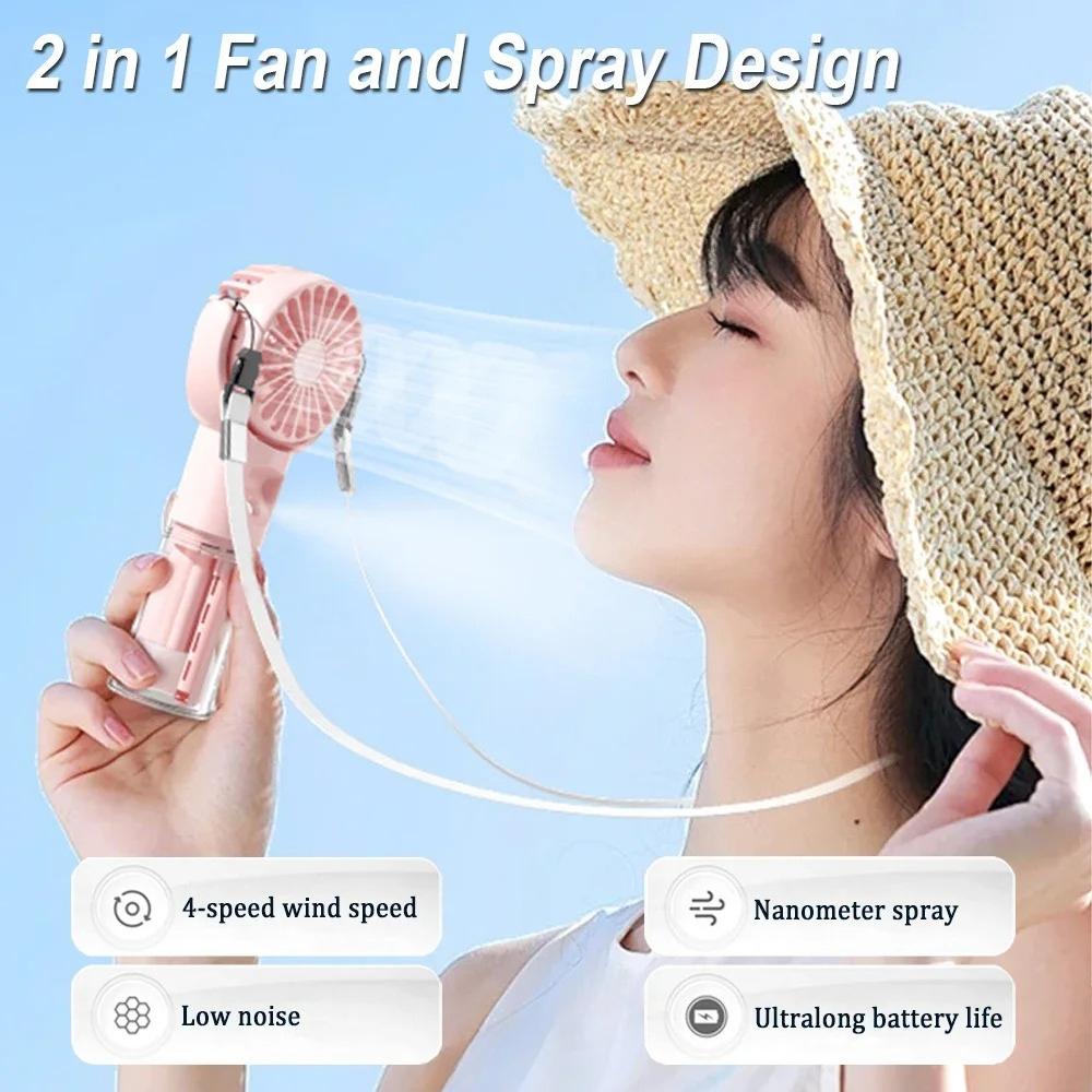Mini Handheld Misting Fan - USB Rechargeable Portable Humidifier, Pocket Cooler with Water Spray for Travel & Outdoor Use