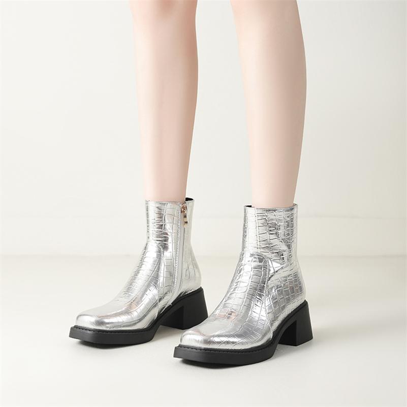 

Meotina Women Ankle Boots Round Toe Thick High Heels Zipper Short Boots Concise Ladies Fashion Shoes Autumn Winter Gold 43 33 білий