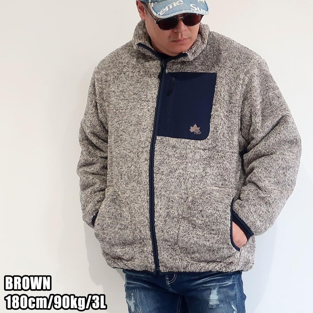 LOGOS park Men's Plus Size Brand Outerwear, Boa Fleece, Nylon Mountain Stand, LOGOS Park, Sizes 3L, 4L, and 5L, 10001659 (5L, Brown)