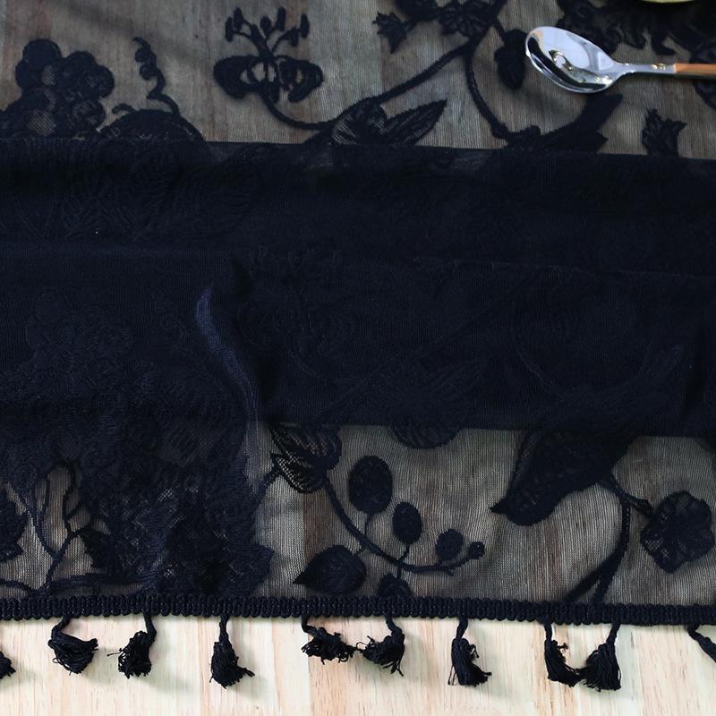 Pure Black Flower And Bird Pattern Lace Lace With Spikes Dining Table Cloth Modern Simple Household Indoor Coffee Table Cover Cloth
