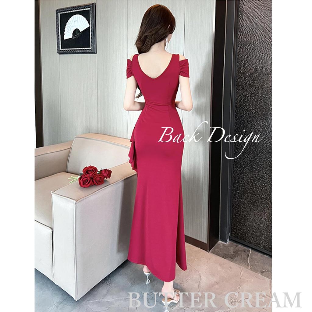 Butter Cream Long Tight Mermaid Evening Size Suitable for and Winter Dress, Fit, Elegant, Off-the-Shoulder, Sexy, Style, Dress, Hostess, Cabaret, Red,