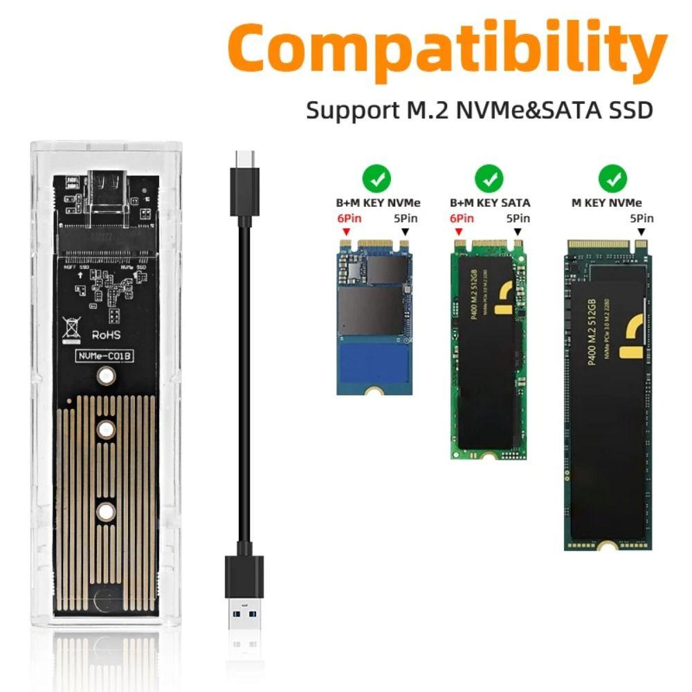 NVME M.2 SSD Box NGFF Clear SSD Case Laptop SSD Mobile Hard Drive Box M2 Hard Disk Case Phone