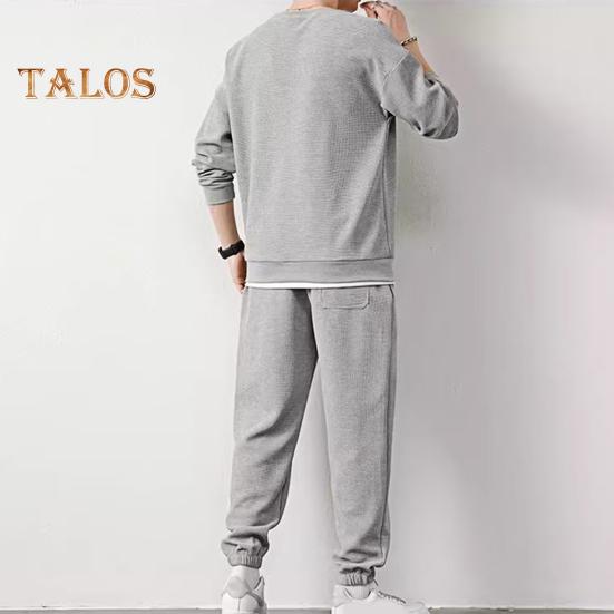 2Pcs/Set Fake Two Pieces Sport Suit Round Crew Long Sleeve Pullover Tops Elastic Waist Long Trousers Set Daily Wear
