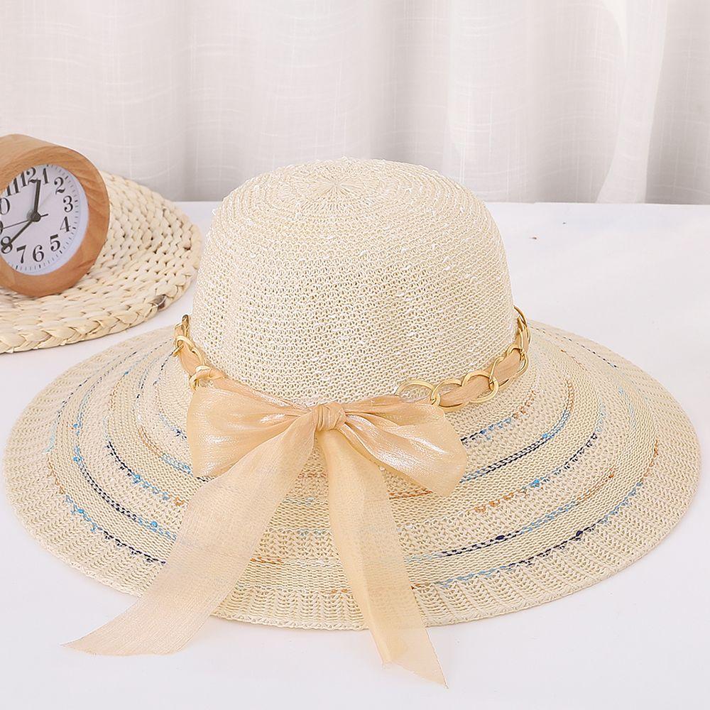 Summer New Women's Versatile Sunshade Hat Sunscreen UV Foldable Large Brimmed Grass Hat Bow Sun Hat Beach