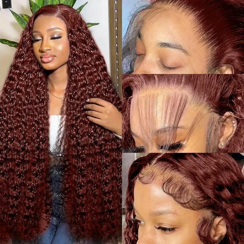 European and American Fashion Front Lace 13 * 4 Lace Wig, African Hot-selling Burgundy Small Curl Tube Long Curly Hair