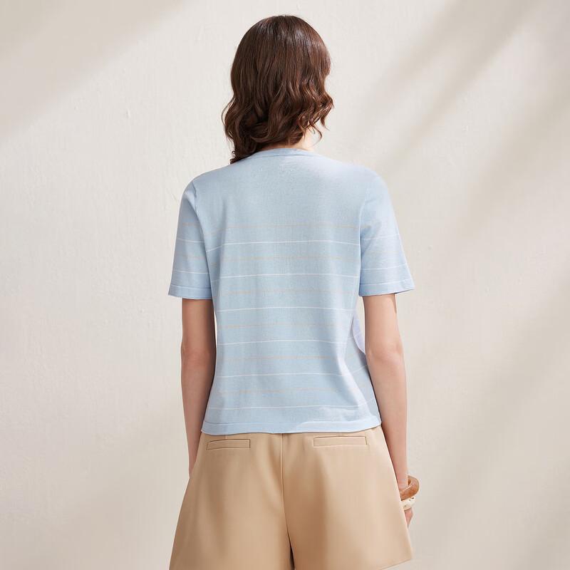 Zhaojun Women's Striped Mulberry Silk Blend Knit T-Shirt