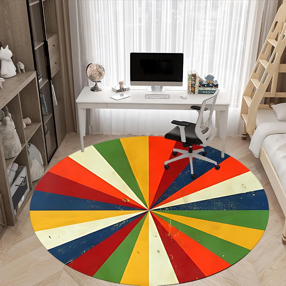 1PC Color Wheel Office Round Area Rug, Mat Suitable For Office, Under Office Chairs Bedroom Living Room Home Decor, Room Deco